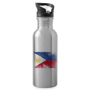 Drapeau des Philippines - grunge vintage - Gourde avec paille intégrée - argent clair - Droite