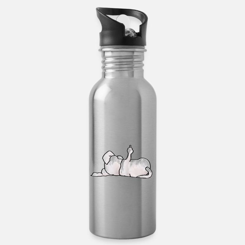 Schnauzer Stinkefinger - Trinkflasche mit integriertem Trinkhalm - Lightsilver