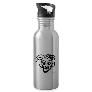 Männerkopf Zeichnung Hans Erwin SW - Trinkflasche mit integriertem Trinkhalm - Lightsilver - Rechts
