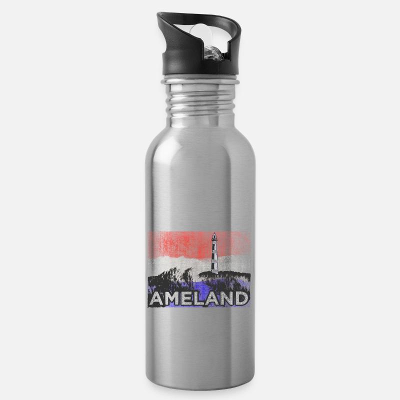 Der Leuchtturm von Ameland - Trinkflasche mit integriertem Trinkhalm - Lightsilver