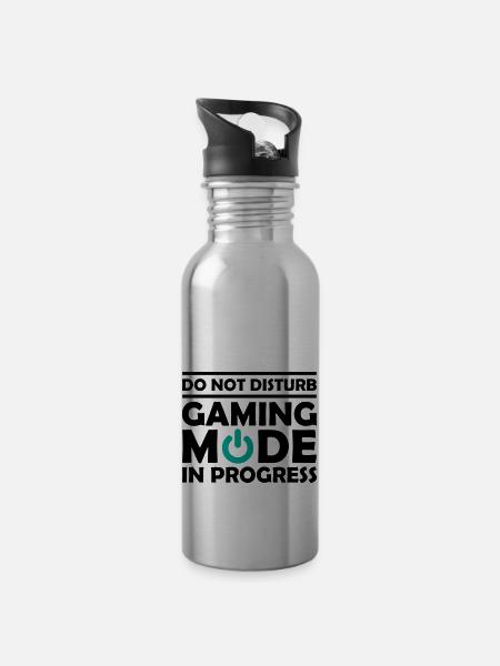 Gaming Mode In Progress - Water bottle with straw - silver