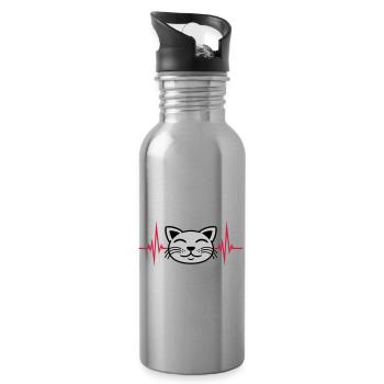 Puls Katze Gesicht glücklich - Trinkflasche mit integriertem Trinkhalm - Lightsilver - Rechts
