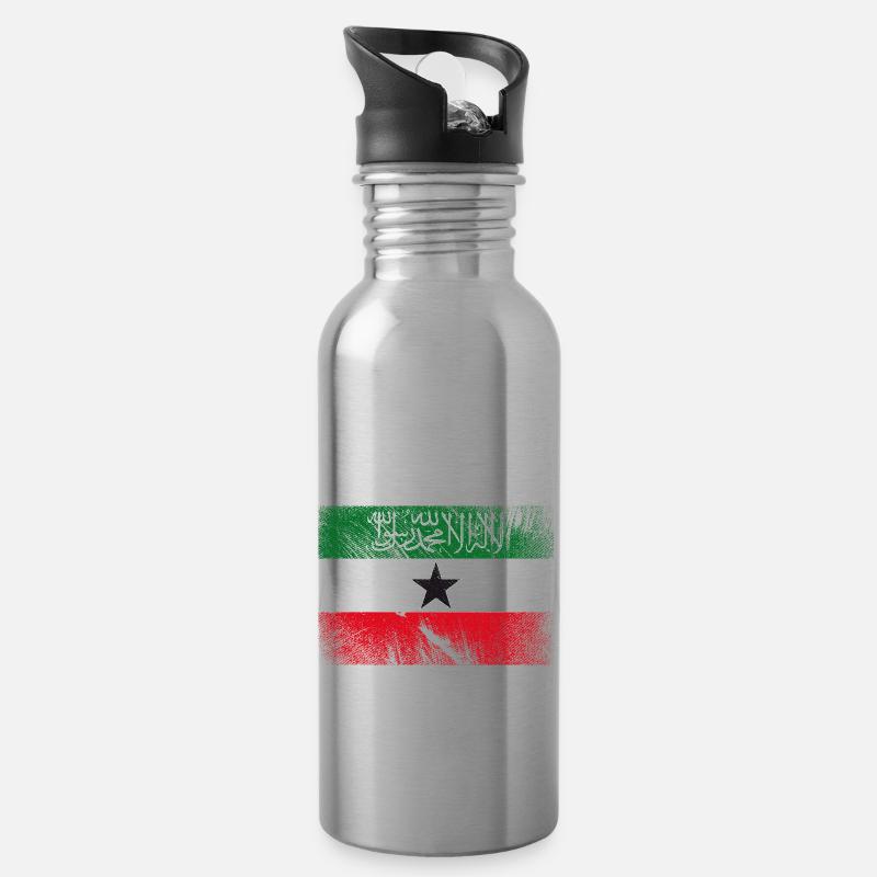 Somaliland Flagge - Vintage Grunge - Trinkflasche mit integriertem Trinkhalm - Lightsilver