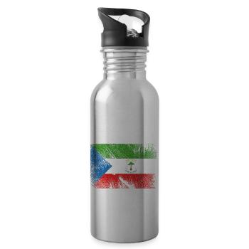 Equatorial Guinea Flag - Vintage Grunge - Water bottle with straw - silver - Right