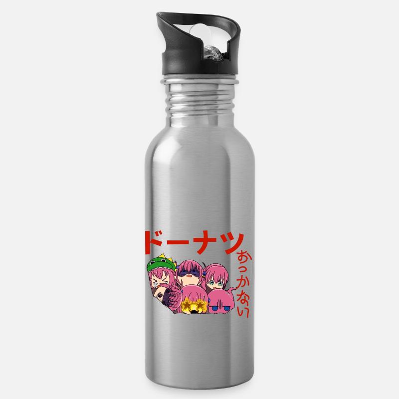 Kawaii Manga Donuts - Trinkflasche mit integriertem Trinkhalm - Lightsilver