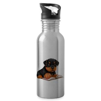 Rottweiler Hund Buch lesen Hunde Rottweilerwelpe - Trinkflasche mit integriertem Trinkhalm - Lightsilver - Rechts