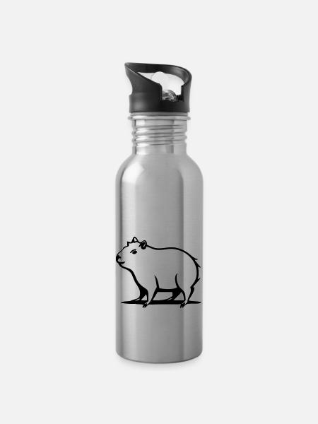 Un capybara mignon dans une tige de dessin animé - Gourde avec paille intégrée - argent clair