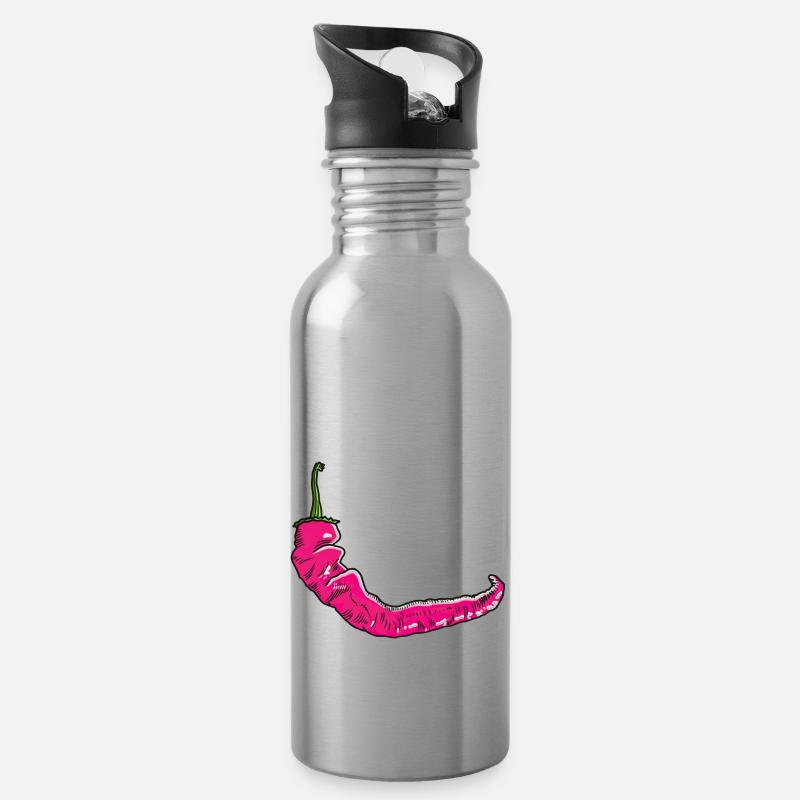 Chili scharf rosa heiß Jalapeno Tabasco - Trinkflasche mit integriertem Trinkhalm - Lightsilver