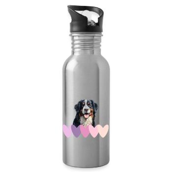 Minimalist Bernese Mountain Dog Gift with heart - Water bottle with straw - silver - Right