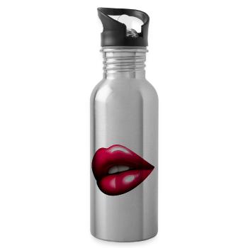 Jolie Bouche Rouge - Rote Lippen - Trinkflasche mit integriertem Trinkhalm - Lightsilver - Rechts