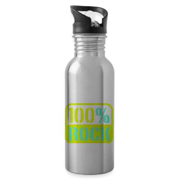 100 % Prozent Rock Heavy Metal Musik Text Logo Fun - Trinkflasche mit integriertem Trinkhalm - Lightsilver - Rechts