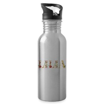 Le prénom LILIA décoré de fleurs - Gourde avec paille intégrée - argent clair - Droite