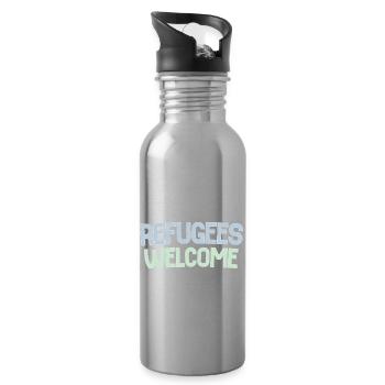 Refugees welcome retro - Water bottle with straw - silver - Right