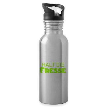 Halt die Fresse - Cooler Spruch - Schweigen - Trinkflasche mit integriertem Trinkhalm - Lightsilver - Rechts