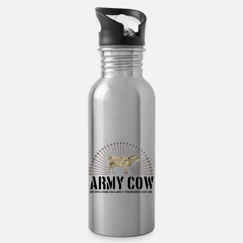 Armee Kuh - Trinkflasche mit integriertem Trinkhalm - Lightsilver