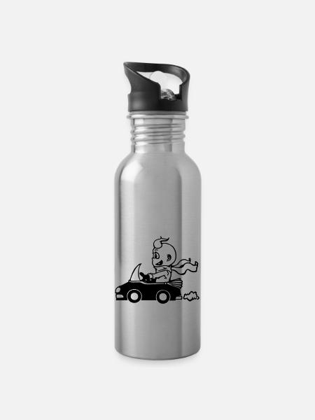 Der Cabrio-Fahrer - Trinkflasche mit integriertem Trinkhalm - Lightsilver