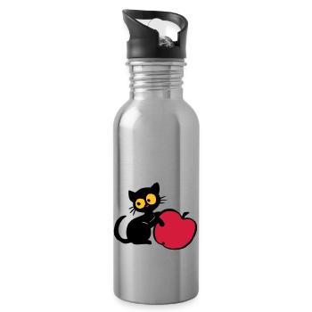 Chaton avec pomme - Gourde avec paille intégrée - argent clair - Droite