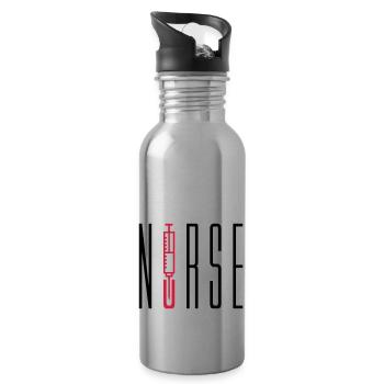 nurse doctor text piercing syringe blood doctor listening - Water bottle with straw - silver - Right