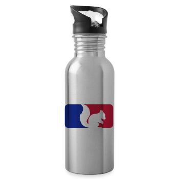 red blue sport logo black squirrel rodent - Water bottle with straw - silver - Right