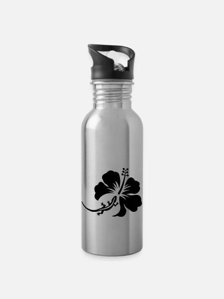 Margouillat hibiscus - Gourde avec paille intégrée - argent clair