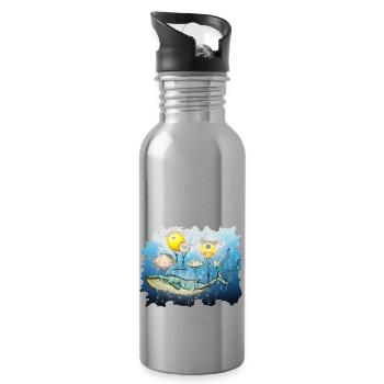 Whale, flying whale - Water bottle with straw - silver - Right