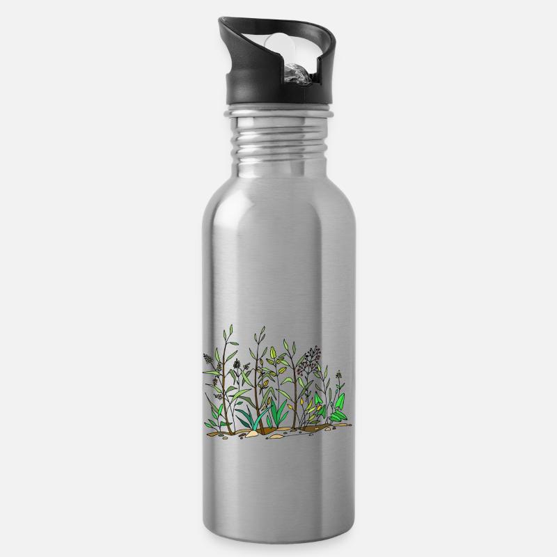 Grüne Wiese - Trinkflasche mit integriertem Trinkhalm - Lightsilver