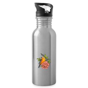 Bird in flowers, nature - Water bottle with straw - silver - Right