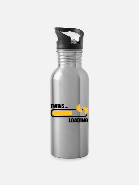 Zwillinge - Trinkflasche mit integriertem Trinkhalm - Lightsilver