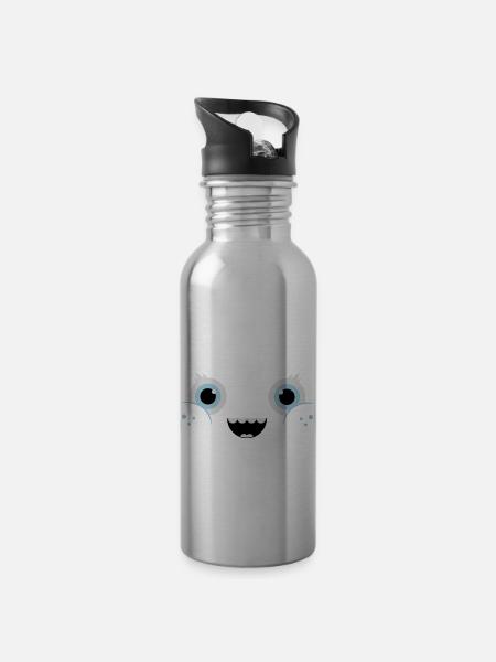 Funny & Cute Kawaii Comic Face / Smiley - Water bottle with straw - silver