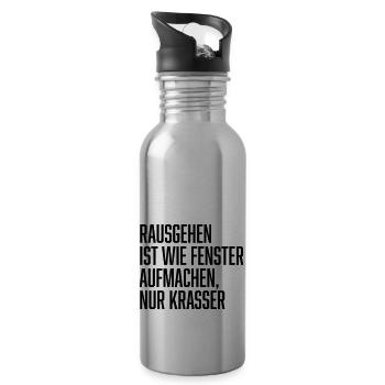 raus gehen ist wie fenster aufmachen nur krasser - Trinkflasche mit integriertem Trinkhalm - Lightsilver - Rechts