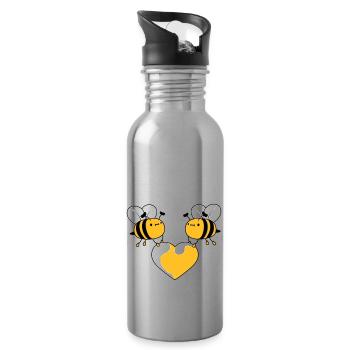 2 bees in love - Water bottle with straw - silver - Right