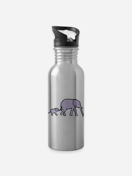 Elephant mother and baby - Gourde avec paille intégrée - argent clair