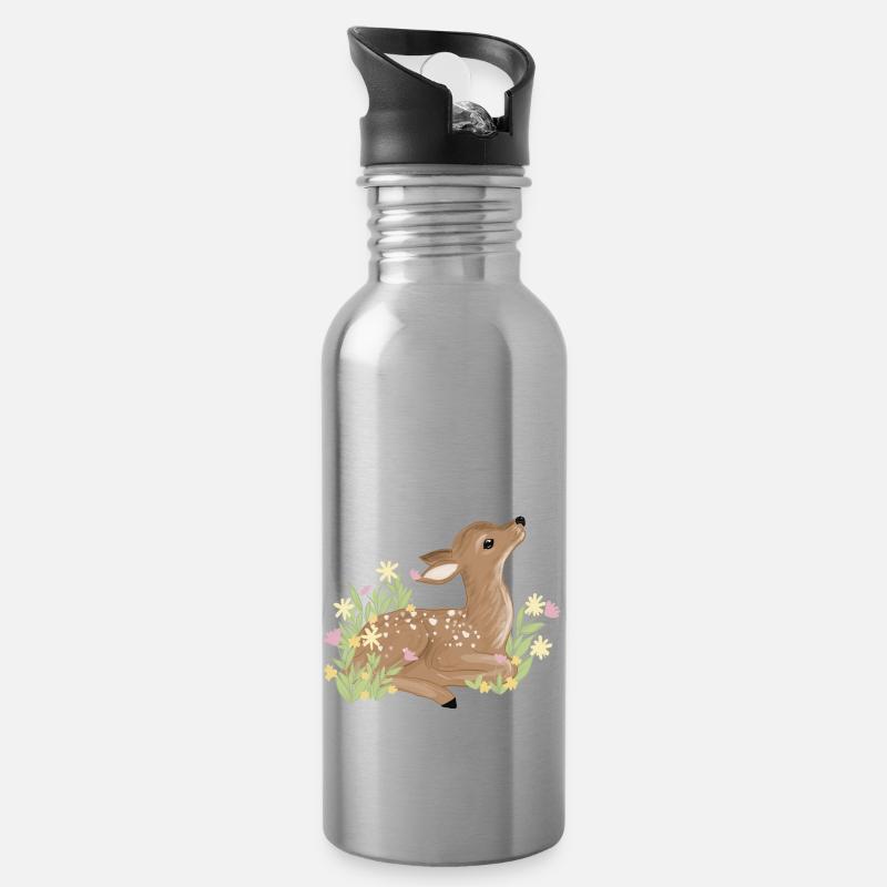 Fauve au printemps - Gourde avec paille intégrée - argent clair