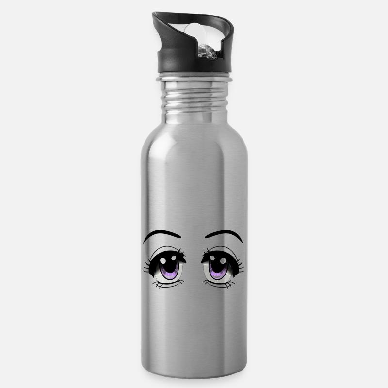 Manga Eyes - Trinkflasche mit integriertem Trinkhalm - Lightsilver