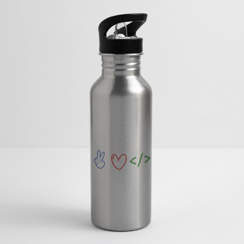 Peace Love Coding Coder Software Developer Program Trinkflasche mit integriertem Trinkhalm