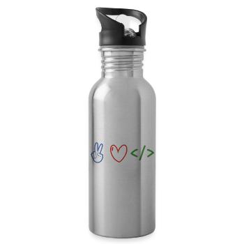 Peace Love Coding Coder Software Developer Program - Trinkflasche mit integriertem Trinkhalm - Lightsilver - Rechts