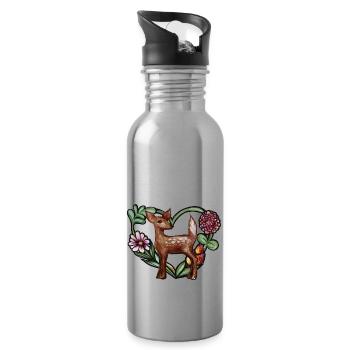 Cute Fawn Art - Water bottle with straw - silver - Right