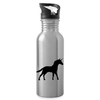 Silhouette Unicorn Outline Shadow - Water bottle with straw - silver - Right