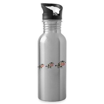 Kuh Kühe Comic - Trinkflasche mit integriertem Trinkhalm - Lightsilver - Rechts