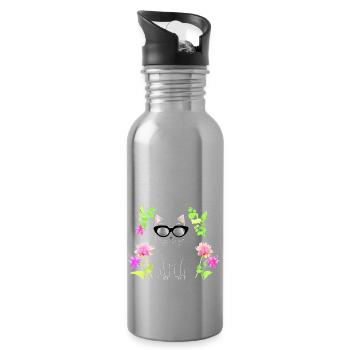 Katze mit blume - Trinkflasche mit integriertem Trinkhalm - Lightsilver - Rechts