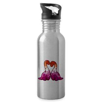 hugadino lesbian couple, cute dinosaur, dino - Water bottle with straw - silver - Right