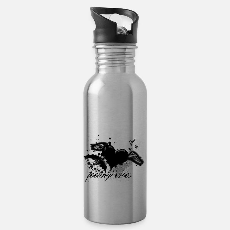 Schwarze Tinten Sprenkel Kunst - Trinkflasche mit integriertem Trinkhalm - Lightsilver