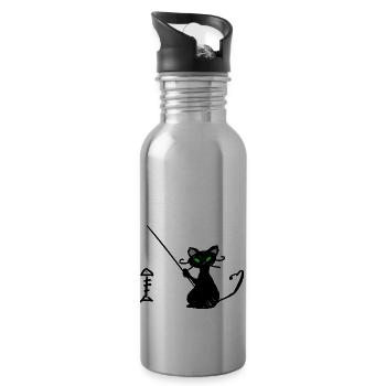 Pêcheur de chat noir - Gourde avec paille intégrée - argent clair - Droite
