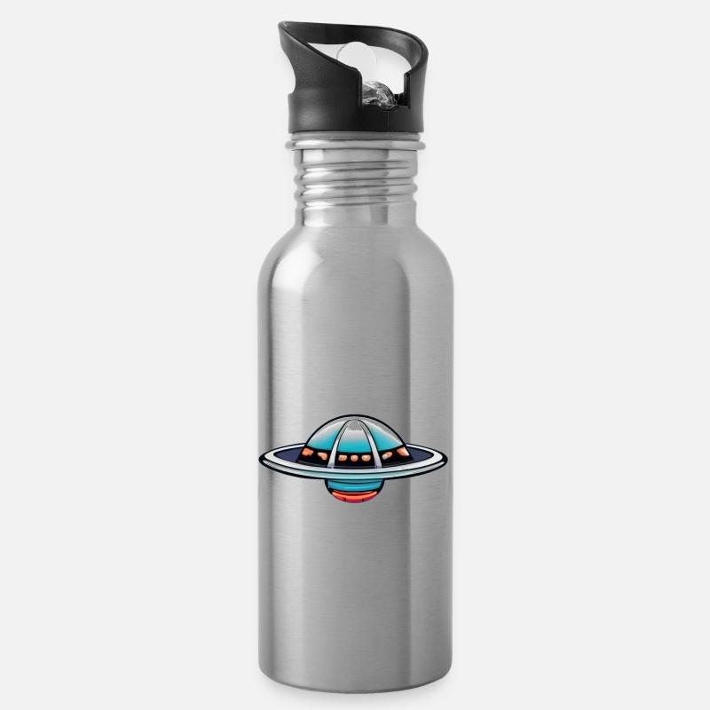Fliegende Untertasse - Trinkflasche mit integriertem Trinkhalm - Lightsilver