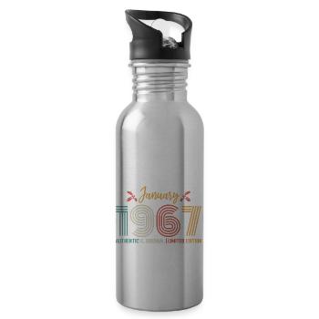 Januar 1967 Geburtstag Januar 1967 Retro - Trinkflasche mit integriertem Trinkhalm - Lightsilver - Rechts