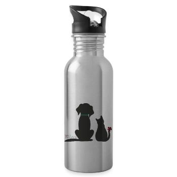 Hund und Katz - jowi hundeliebe - Trinkflasche mit integriertem Trinkhalm - Lightsilver - Rechts