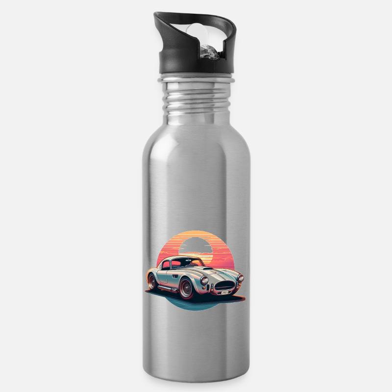 voiture vintage couché de soleil - Gourde avec paille intégrée - argent clair