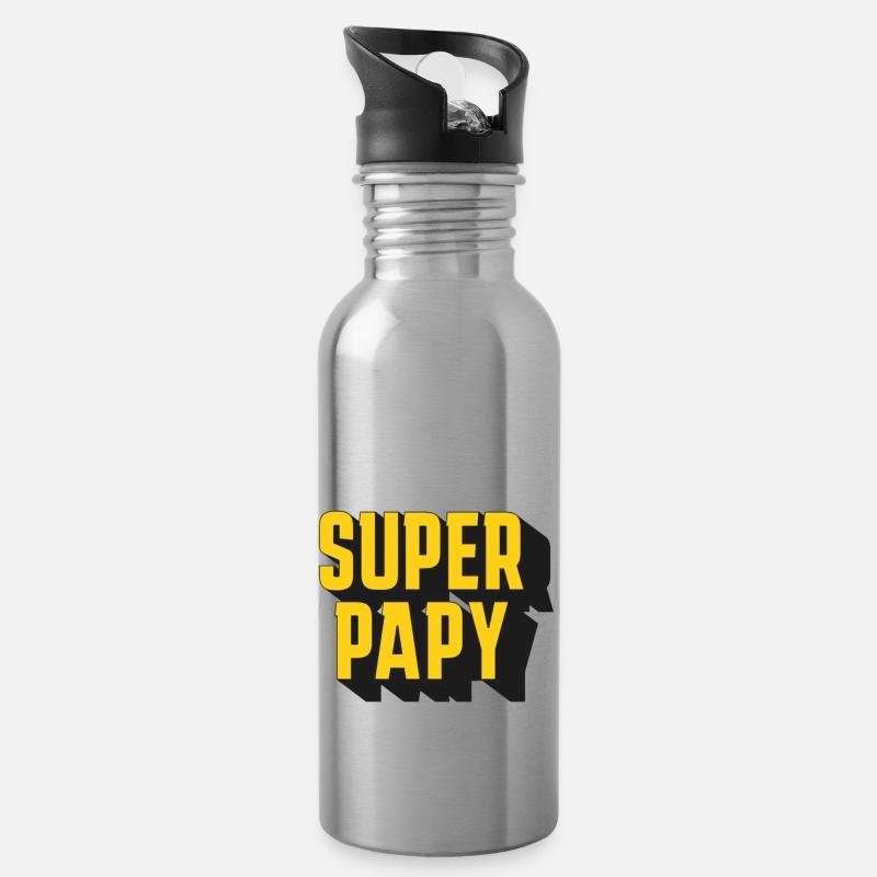 SUPER PAPY! - Gourde avec paille intégrée - argent clair