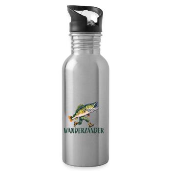 Funny fish wandering zander - Water bottle with straw - silver - Right