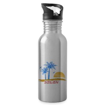 Plage Sicile - Gourde avec paille intégrée - argent clair - Droite